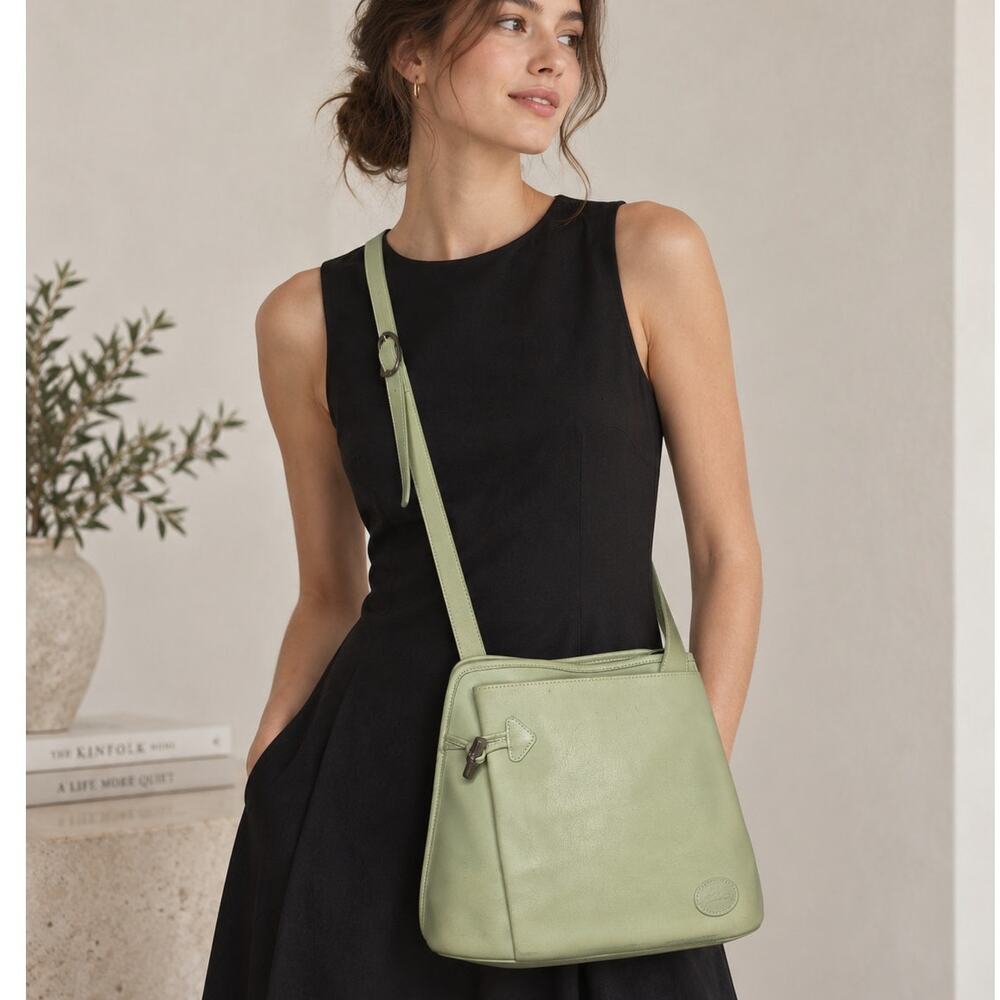 LONGCHAMP Paris Triangle Sling Crossbody Pistachio Leather Made In FRANCE
